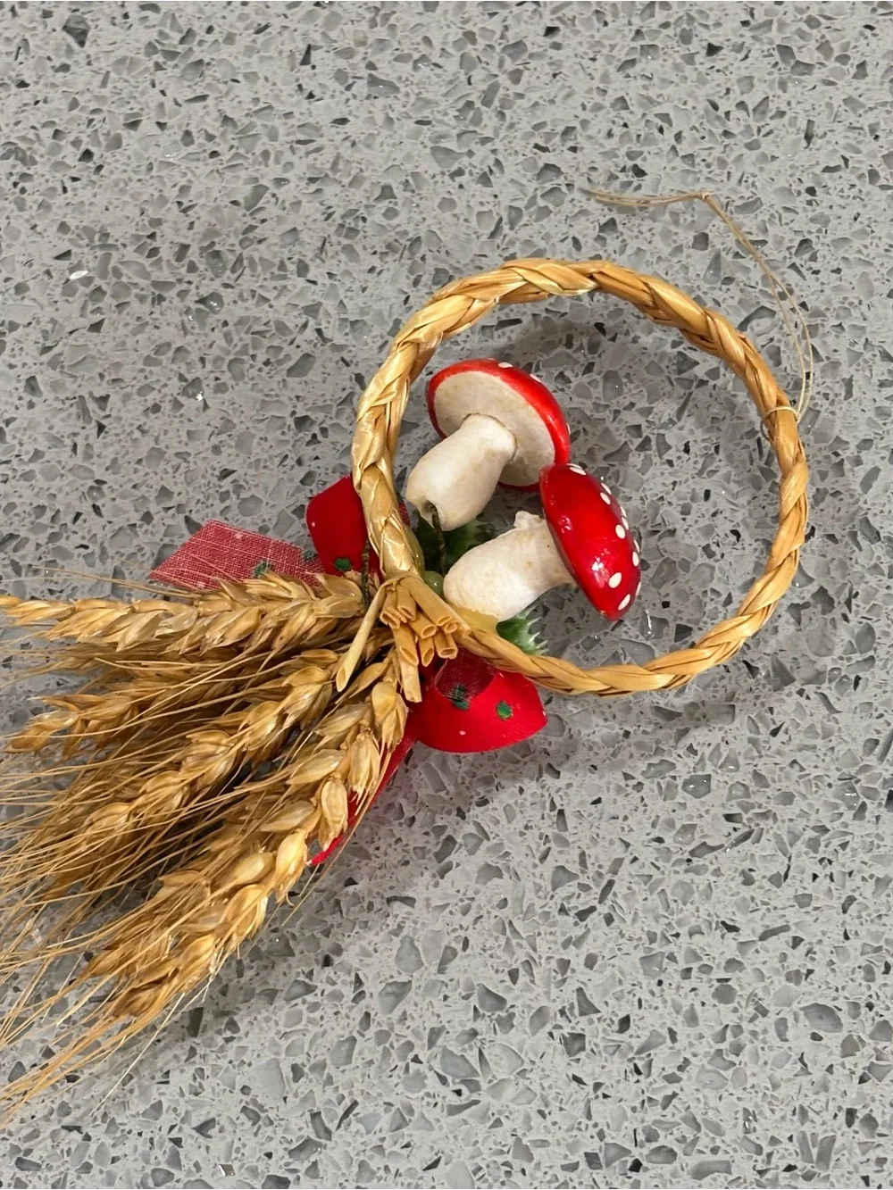 Hand Crafted Red Mushroom and Wheat Holiday Hanging